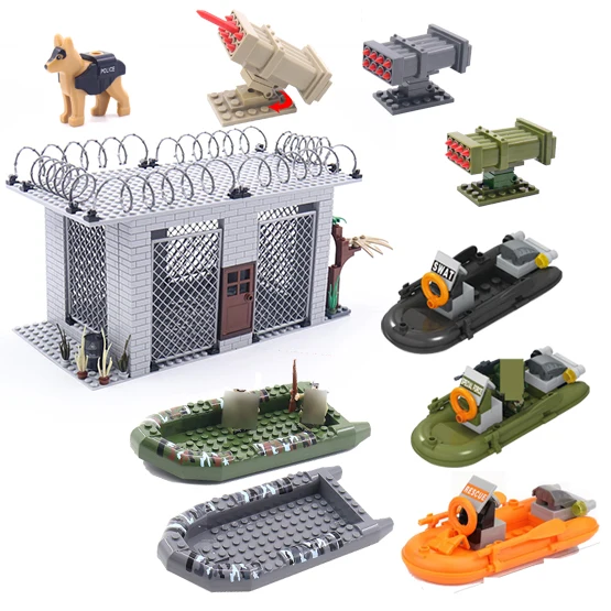 City Police Dog Boat Prisoner Jail One Bar Prison Fence Accessories Equipment Toy Weapon Small Particle Building Block Kid