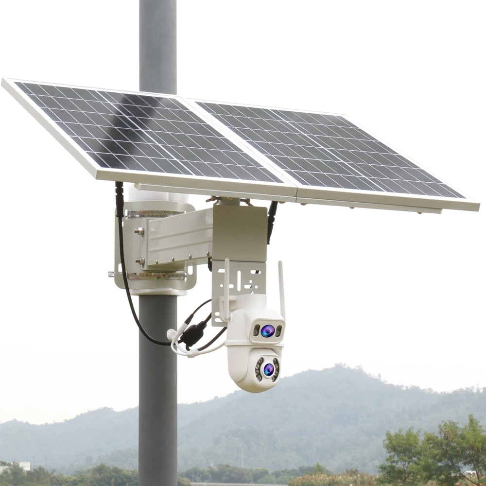 TecDeft 4k 3mp Ai Intelligent Humanoid Tracking Solar Powered Cctv Camera Dual Lens PTZ Solar Outdoor Camera IP