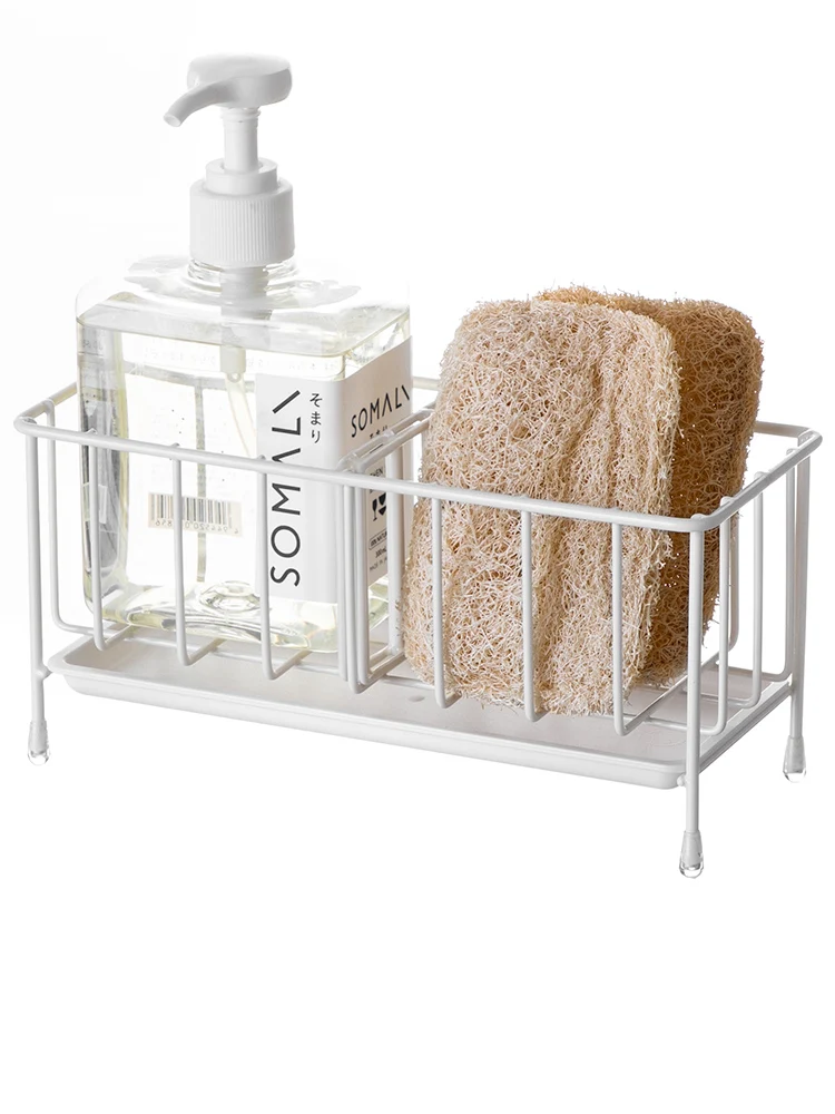 Adjustable Sink Storage Caddy Stainless Steel Kitchen Sponge Holder With Water Tray