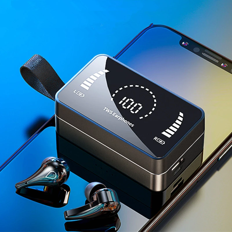 Лучшие светодиодные беспроводные наушники зеркальные TWS 8D HIFI стерео водонепроницаемые гарнитура с зарядным боксом