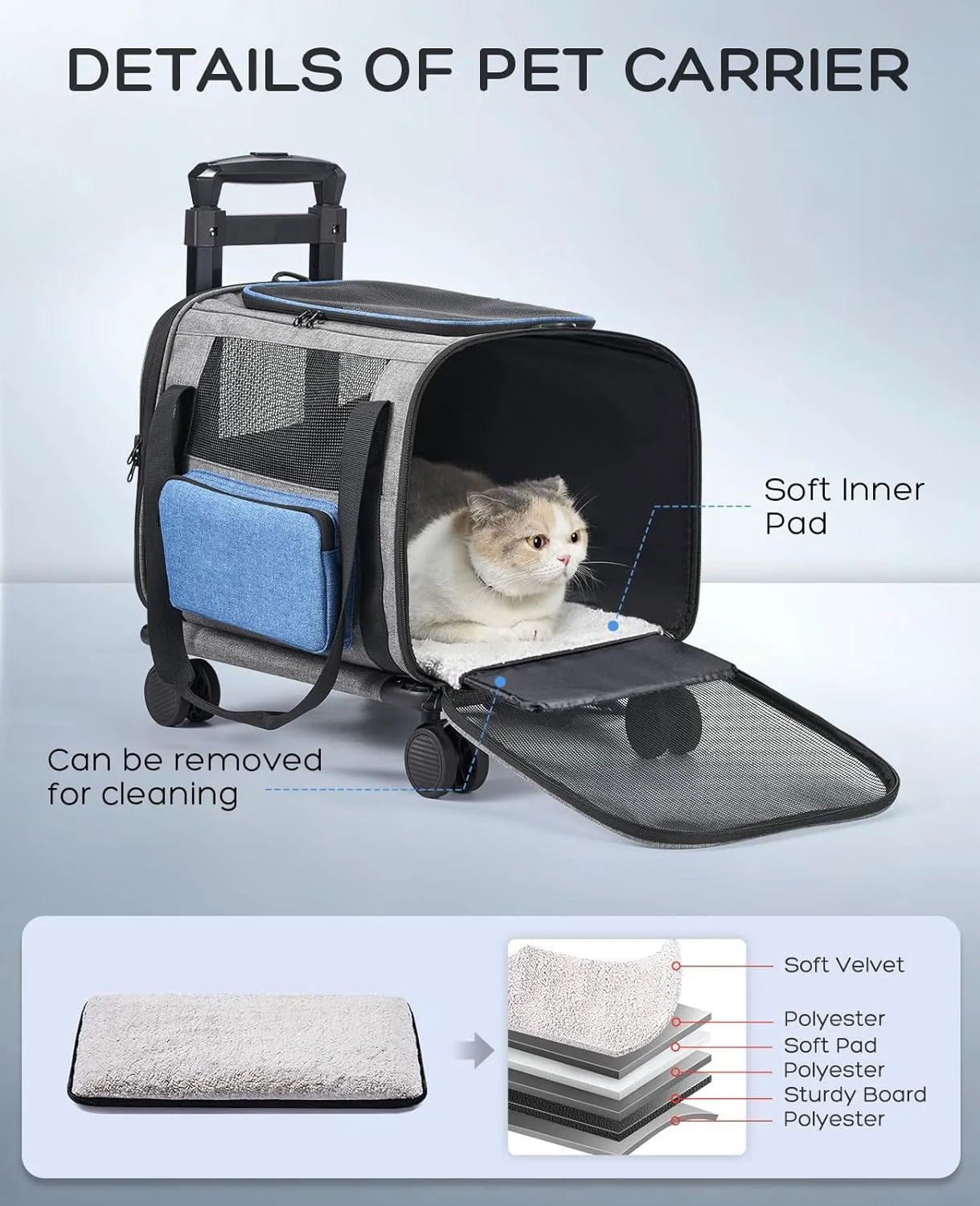 outdoor pet travel trolley carrier dog medical trolley pet carrier wheeled pet trolley case carrier