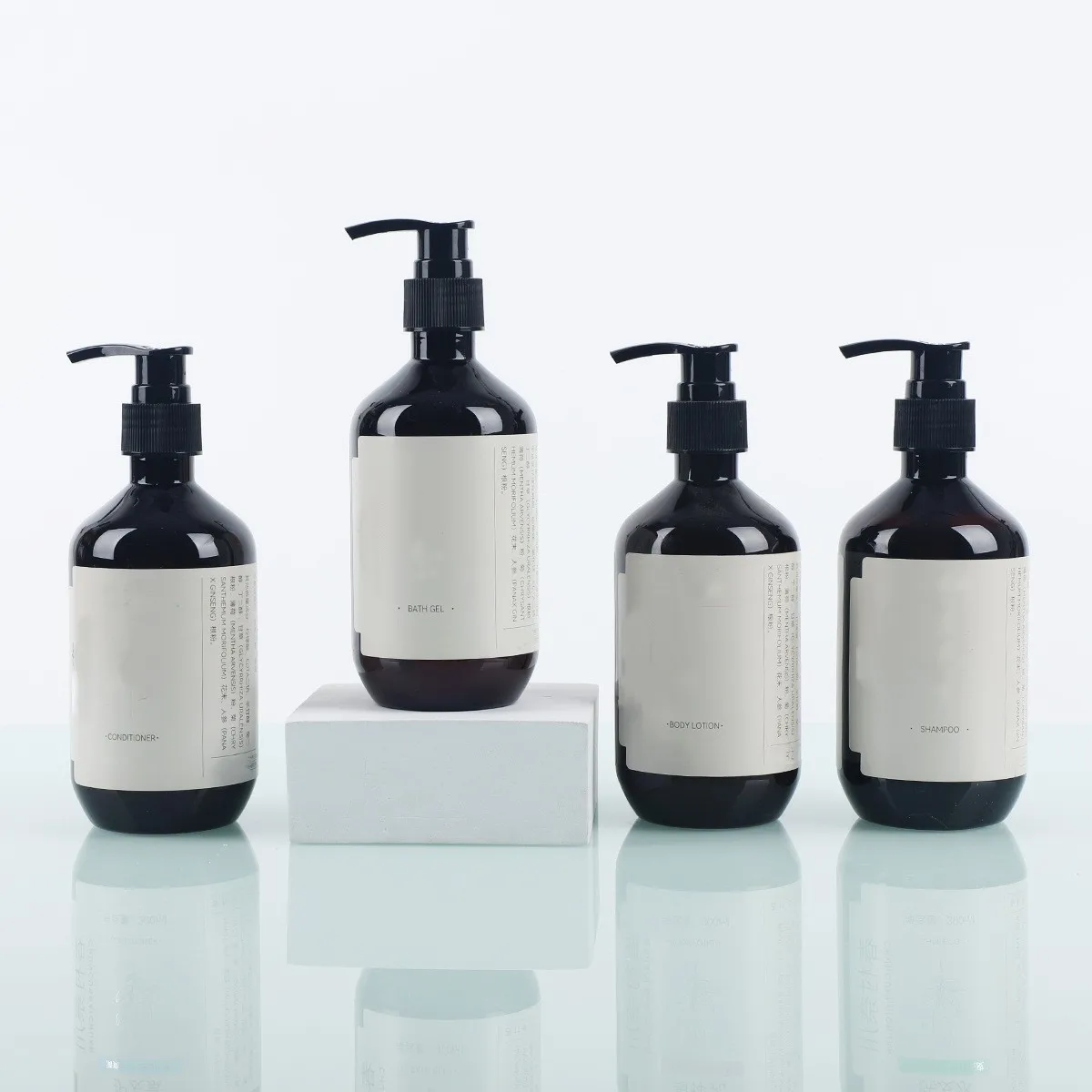 Wholesale 300ml 500ml Refillable Amber Shampoo Bottles With Pump