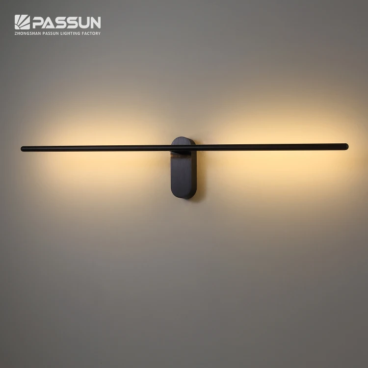 PASSUN Modern Simple Living Room Bedroom Bedside Linear Sconce Lamps Up Down Background Opposite Luminous Black Led Wall Lights