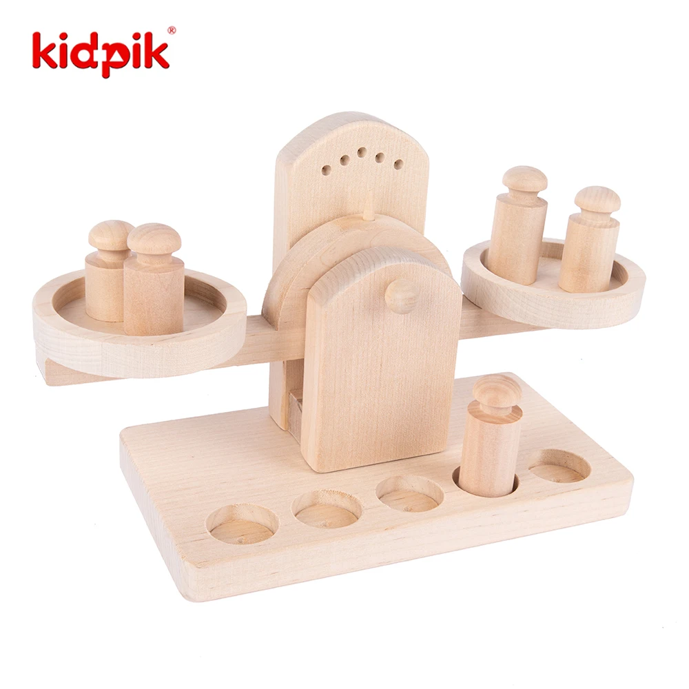 Low Moq Logical Thinking Toy Hand-Made Montessori Wooden Balance Build Block Balance Scale Beam Balance Weighing Scale
