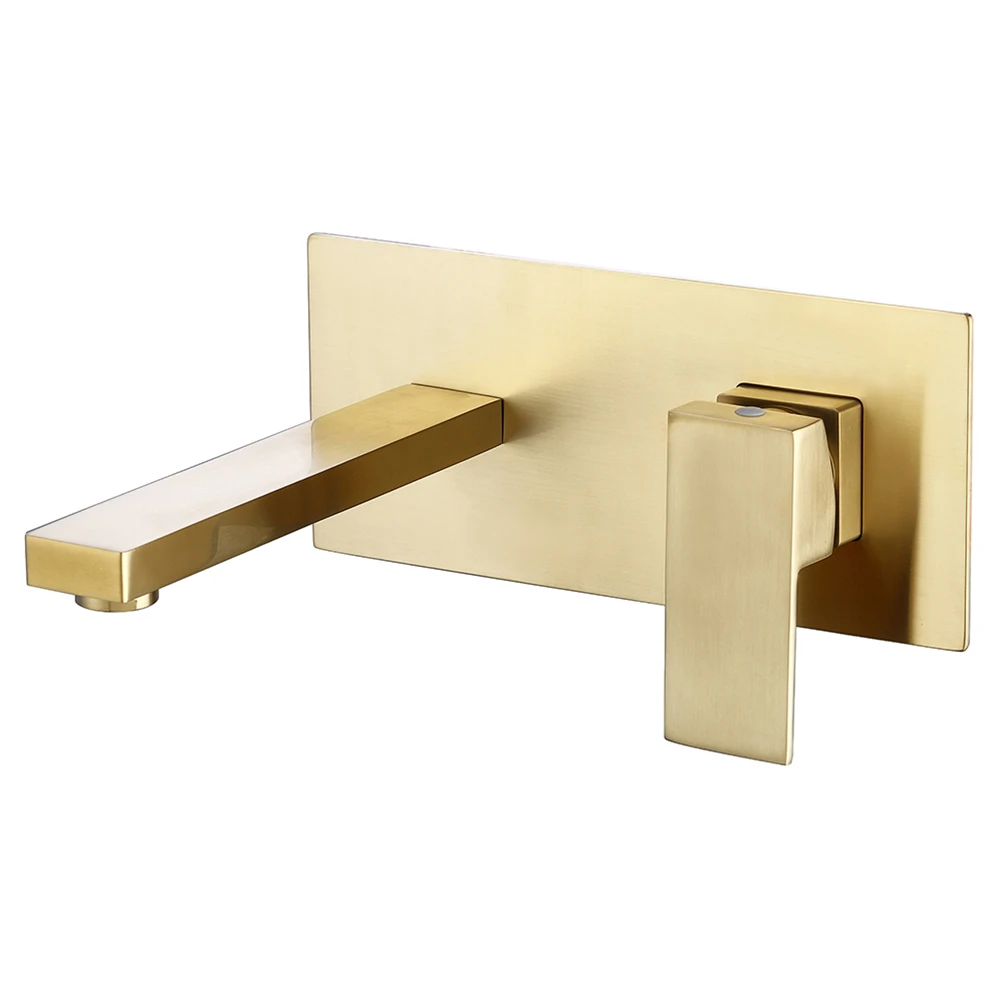 Hot and Cold Water In-wall Washroom Tap Wall Mounted Single Handle Wash Faucet Brushed Gold Finish Brass Concealed Basin Mixer