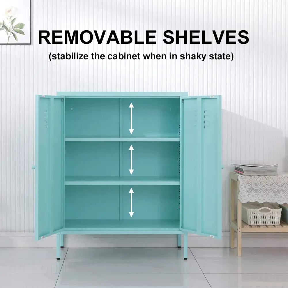 Chic Nordic Storage Cabinet Home Furniture Durable Metal Storage Cabinet Sideboard Cabinet with 2 Swing Doors