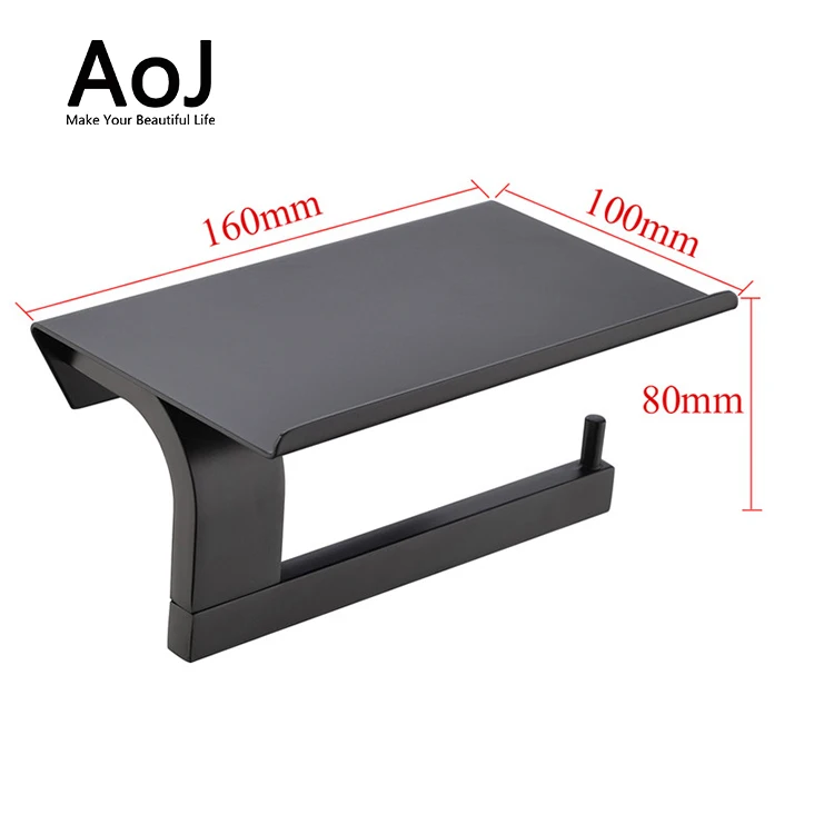 Wall mounted bathroom accessories set mobile phone shelf black toilet paper holder