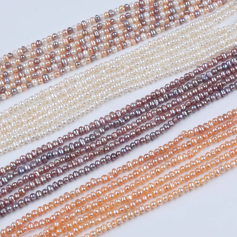 3-3.8mm natural white pink purple egg shape tiny freshwater potato pearls strand for jewelry making
