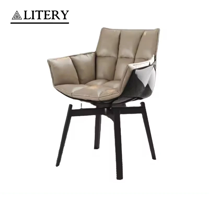 Minimalist Italian Dining Chair Light Luxury Family Modern Grey Orange Microfiber Leather Design Dining Chair