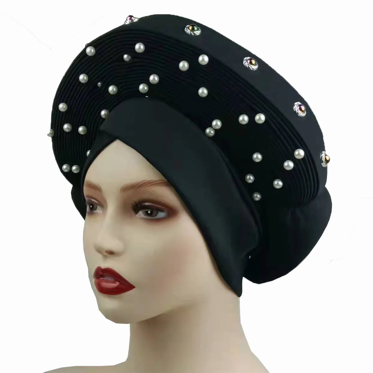 Low Price African Muslim Hijab Turban Multicolour Muslim Pearl Beads Women Turban