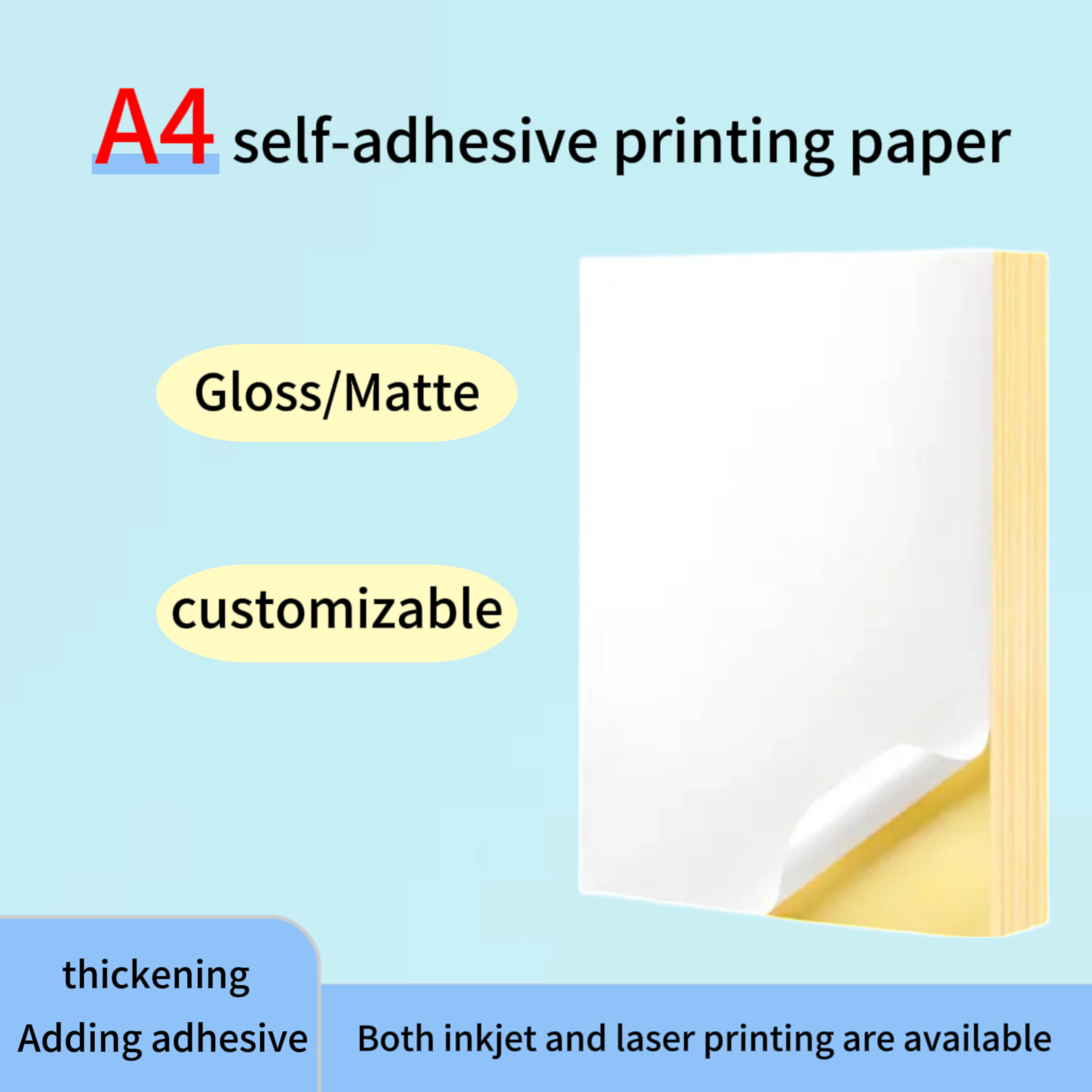 210mmX297mm White Matte Adhesive Paper A4 Printable Raw Material for Custom Sticker 100 Sheets Paper Cover Sheet Inkjet Labelss