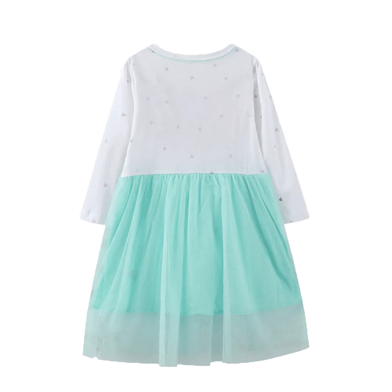 Trending 2022 Birthday Casual Style Full Sleeves Tulle Embroidered Mint Green Pretty Dresses For Girls