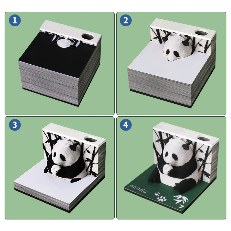 Novelty Stationery Gift Panda 3D Model 2025 Calendar Animal 3D Paper Notes Cube Weekly Calendar Cute Memo Pad With Gift Box