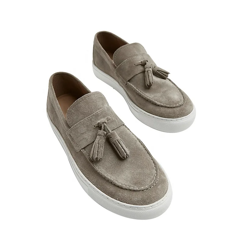 Choozii Custom Wholesale Grey Suede Leather Fashion Slip on Men Moccasin Sneakers