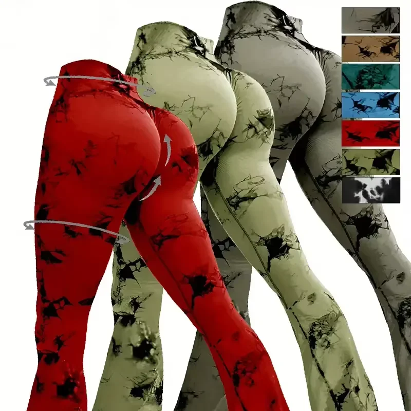 Fitness Scrunch Butt Leggings For Women Custom Logo Yoga Flare Leggings Gym Wear Marble Tie Dye leggings Workout Tights