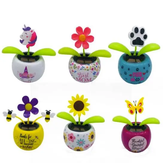 6-kind of solar Custom logo dancing flower toys system with small solar panel dancing toy car decoration accessories interior