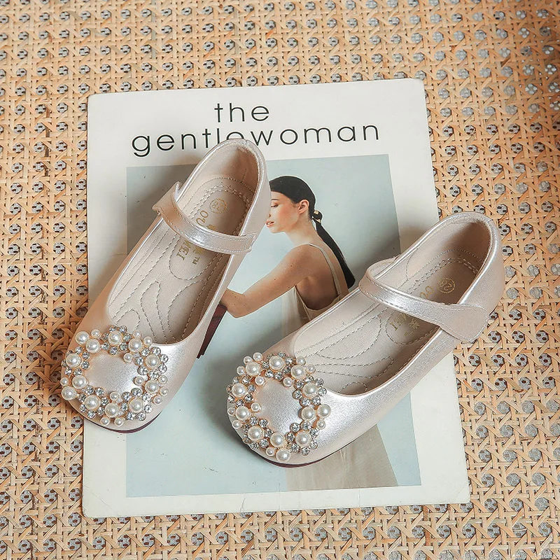 ob  girl  cozy  flat heel pearl   wedding party shoes  children leather stage   birthday party princess shoes