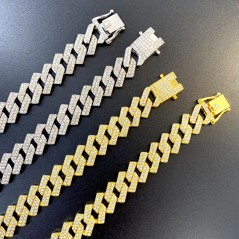 Hip Hop 16MM Gold Heavy Miami Prong Full Iced Out Paved Rhinestones Cuban Chain CZ Bling Rapper Necklaces For Men Jewelry