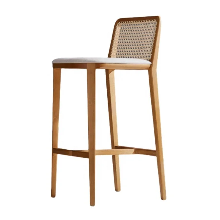 
Factory hot sale Commercial Furniture Wooden Seat And Cane Counter Stool wooden bar chair 
