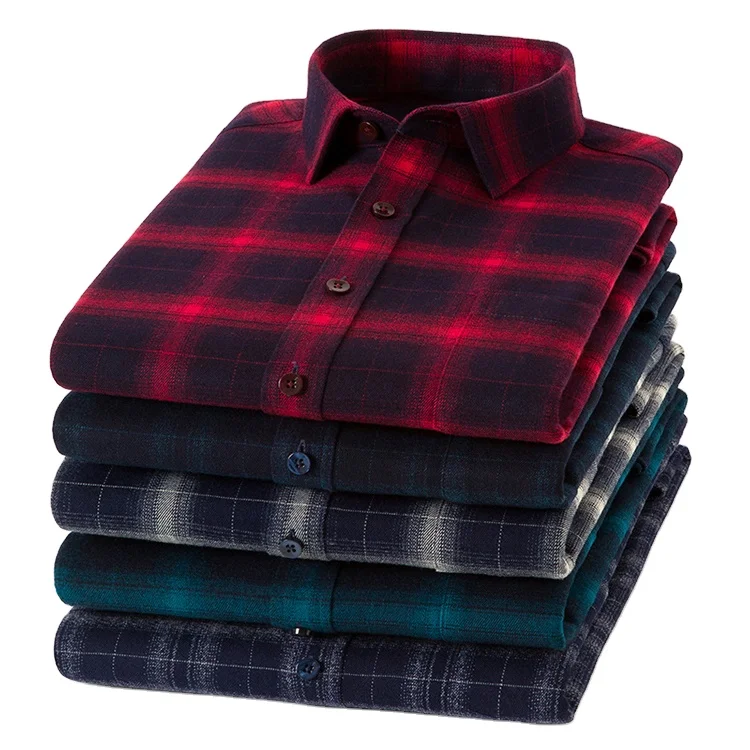 Autumn Casual Dark Color Flannel Nice Trending Full Sleeve Polyester Spandex Check Shirts For Mens Flannel Shirts