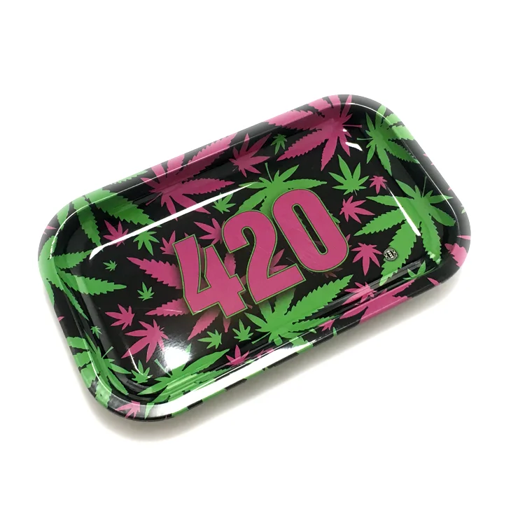 
Hot Smoking Products supply 180*140*15mm size Strong Metal Tinplate Rolling Tray Tobacco Weed Rolling Trays with custom logo 