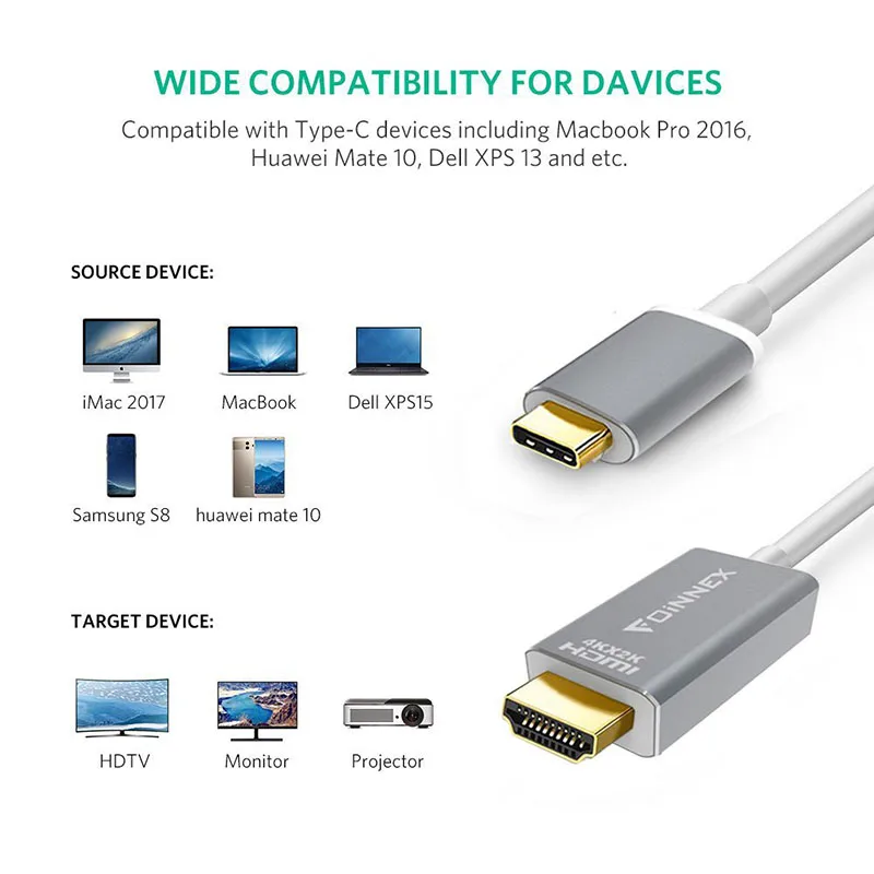 Кабель-переходник с USB 3 1 типа C на HDMI 4K 60 Гц «штырь-штырь» по заводской цене цвет серебристый