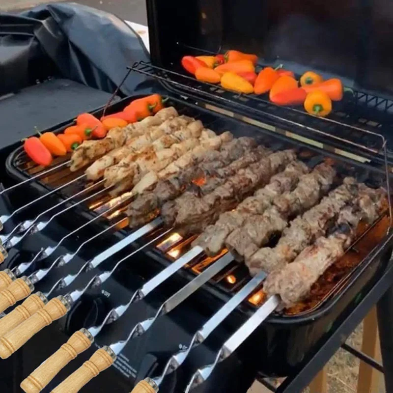23 5 дюймовые деревянные ручные косички для барбекю Shish Kabob бразильские плоские из нержавеющей стали жарки