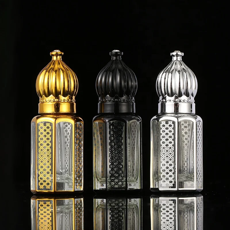 CJ-UV Printing Wholesales Customized Logo 3ml 6ml 12ml Attar Octagonal Perfume Oud Glass Oil Bottle
