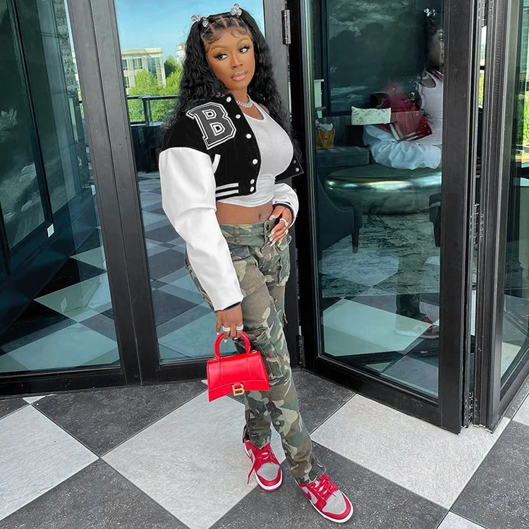 2021 Custom Fall Jacket Short Coats Womens Fashion Cropped Bomber Letterman Baseball Jackets