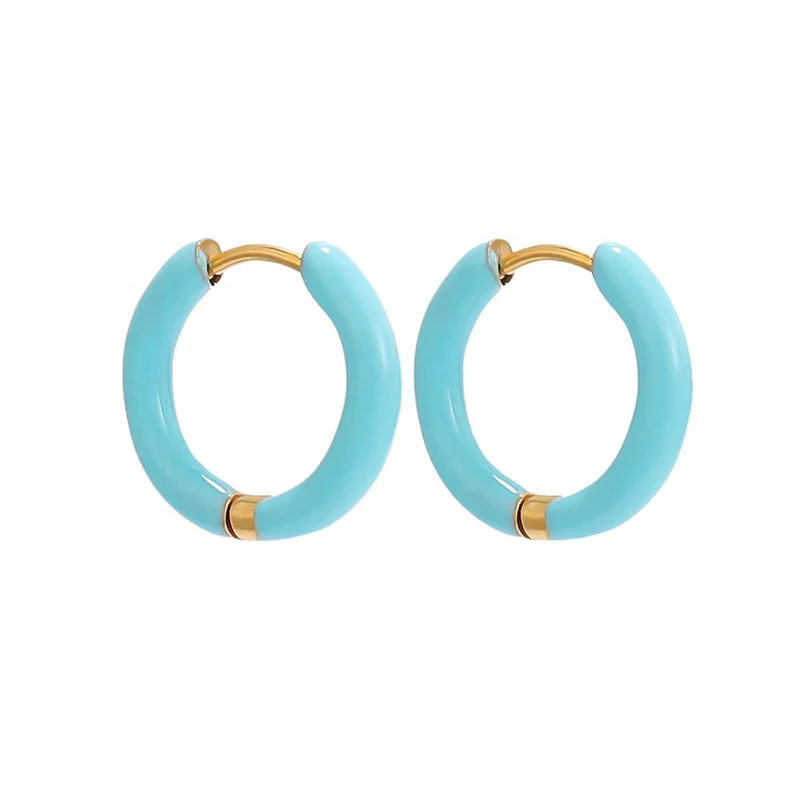 Fashion Earrings 2023 Women Simple Small 12mm Enamel Huggie Cartilage Gold Plated Stainless Steel Hoop Earrings