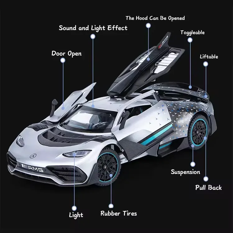 2024 New 1:24 Sports Car Model Pull Back Car Toy with Light and Sound Alloy Toys Diecast Toys Car Model for Kids