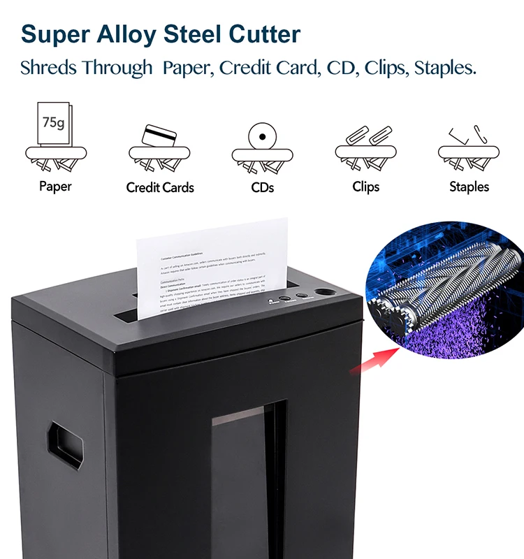 WOLVERINE 10-Sheet 40 Mins Running Time Cross Cut Paper shredder for  Home Office  Heavy Duty High Security Level P-5 Black