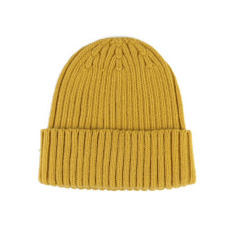 Fashion Boys Girls Winter Warm Custom Logo Plain Yellow Acrylic Wool Knitted Caps Hats Ski Watch Cap Knitting Beanie Hats