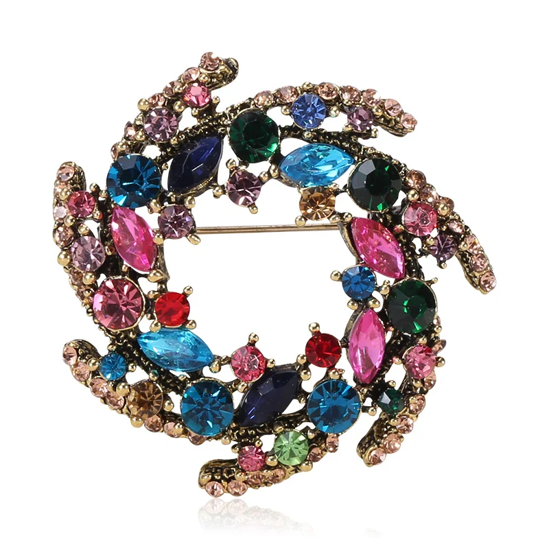 women fashionable Antique seven color design round blazer brooch