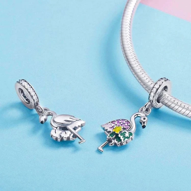 925 sterling silver flamingo shape animal charms wholesale