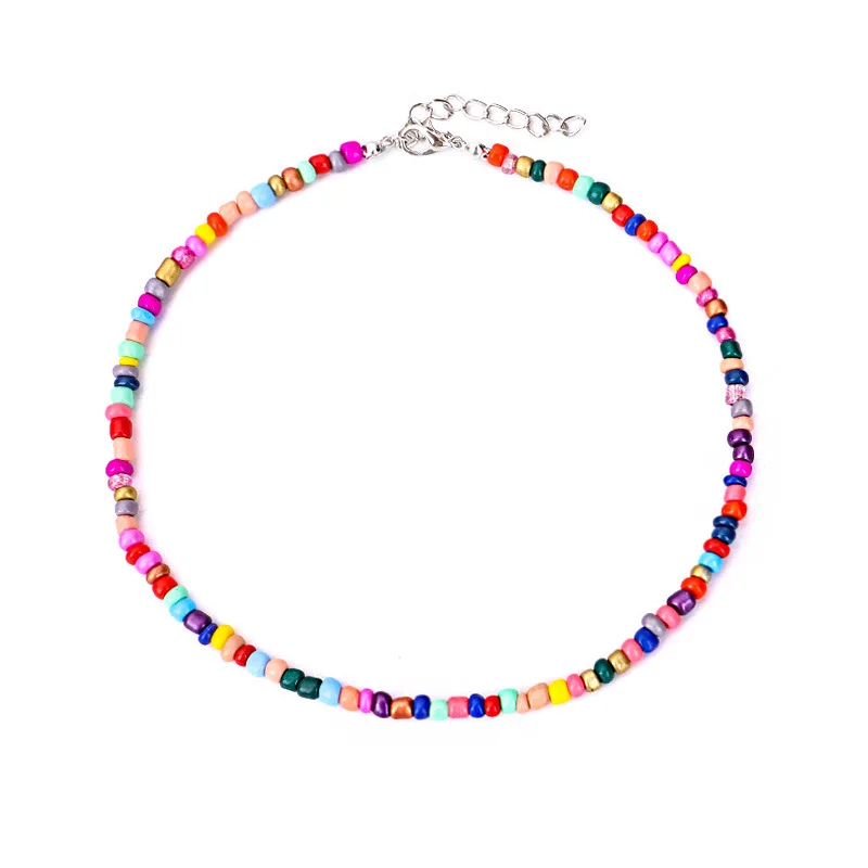 Bohemian Handmade Rainbow Beads Choker Necklace Boho Candy Color Bead Satellite Necklace Women Fashion Jewelry Necklaces