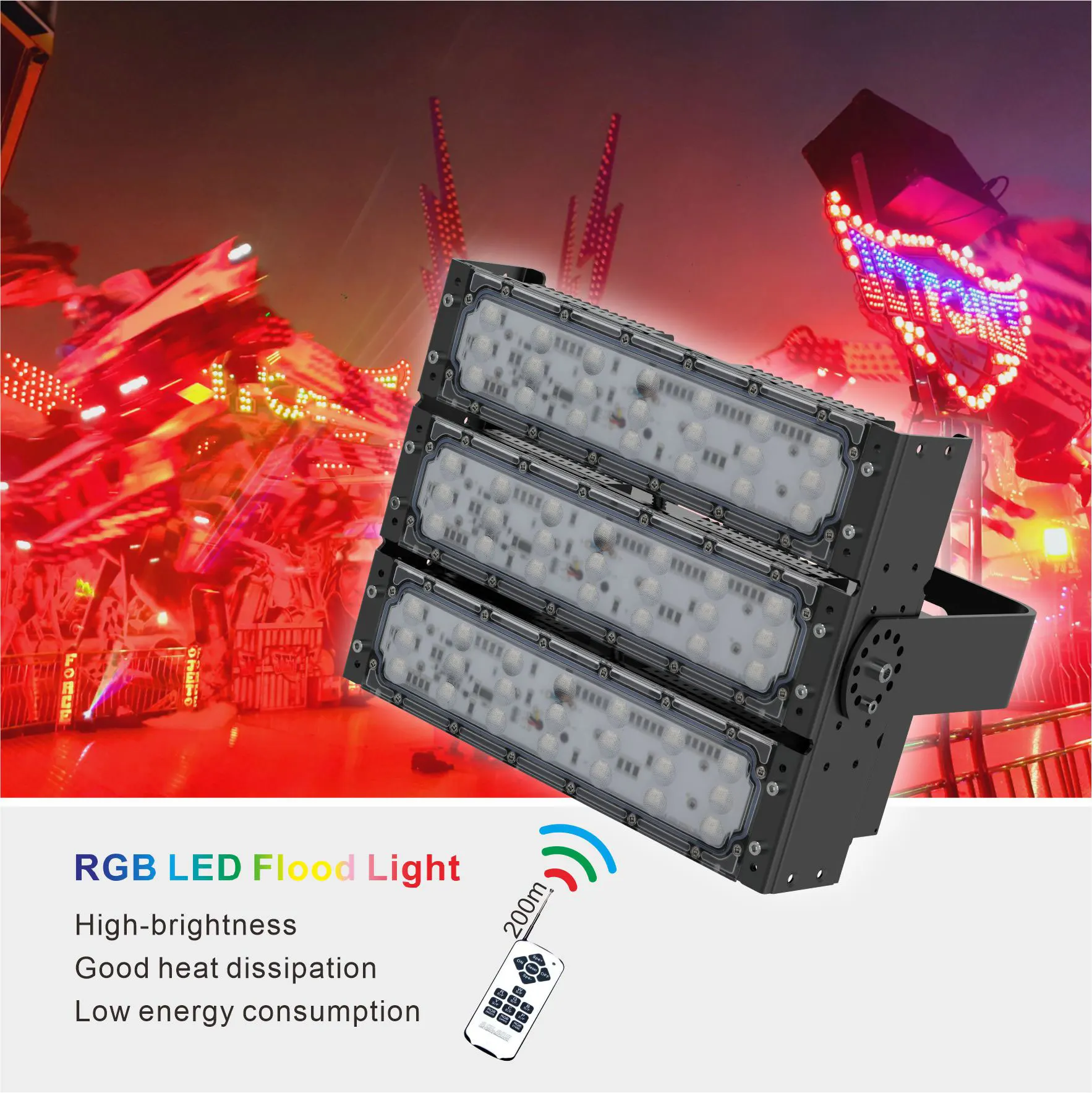 Factory Manufacture Wireless Remote Control Theme Park 150W Rgb Colourful Led Outdoor Floodlight