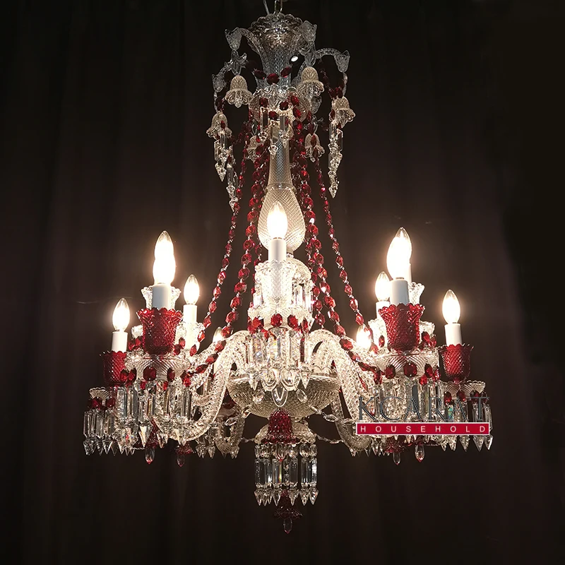 Bell and Clear Traditional Crystal Chandelier with Shades 12 Light Red LED Lighting and Circuitry Design Residential