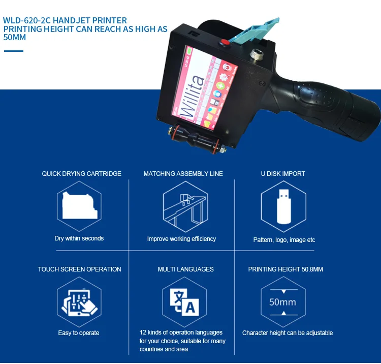 1-inch Dual Head Portable Handheld Inkjet Printer New Direct Sale Manufacturer Retail Label Printing 50.8mm Printing Height