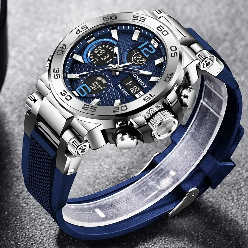 LIGE FB0033 Top Brand Men Watch Fashion Sport Digital Watch Montre Hommes Business Waterproof Dual Display LCD Quartz Watch