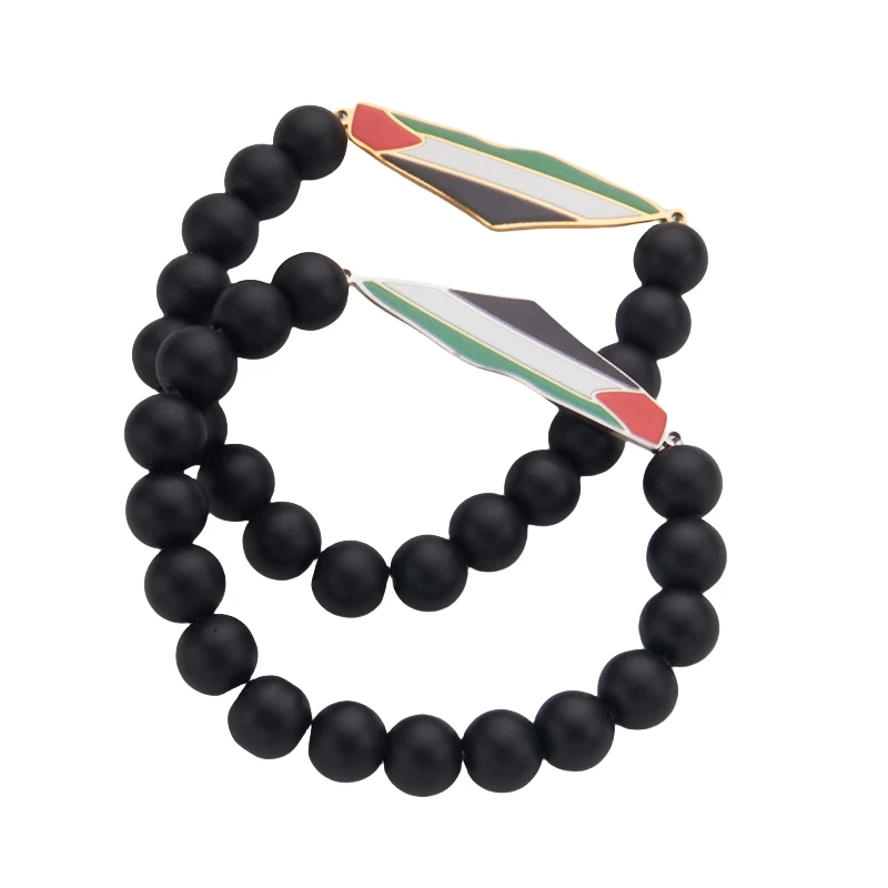 Cheap Manufacturer Palestine Charm Jewelry Stretchy Elastic Band Black Beads Bracelet Jewelry Glass Stone Bead Beaded Bracelet