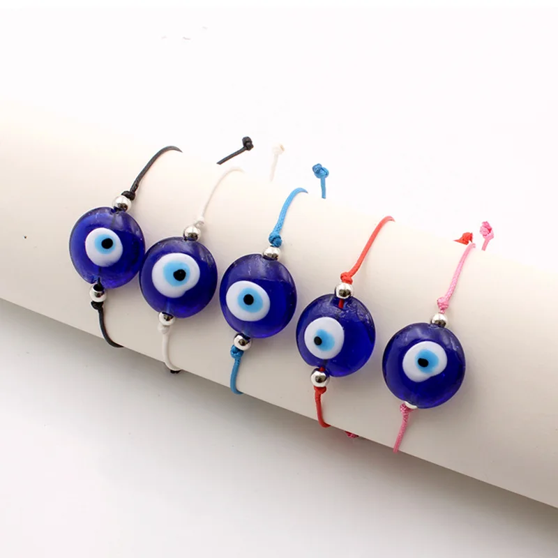 Hot Sale European Adjustable Wax Rope Turkish Eyes Bracelet Blue Glaze Crystal Evil Eyes Bracelet