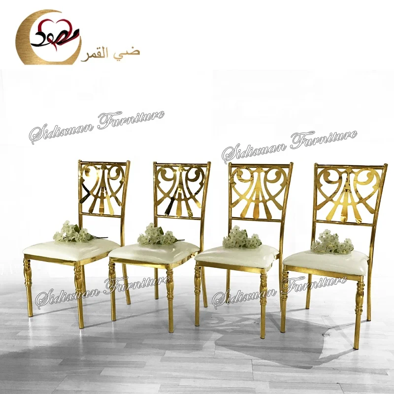 
Wholesale romantic golden stainless steel frame wedding tiffany dining chair 