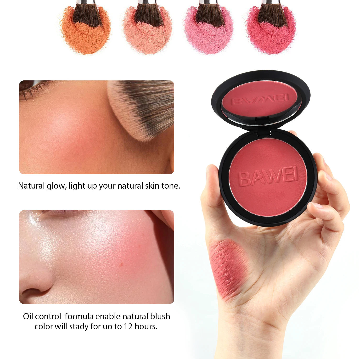 ODM OEM Private Label High Pigmented Glitter And Matte Cheek Blush Lightweight Rose Pink Makeup Powder Blusher