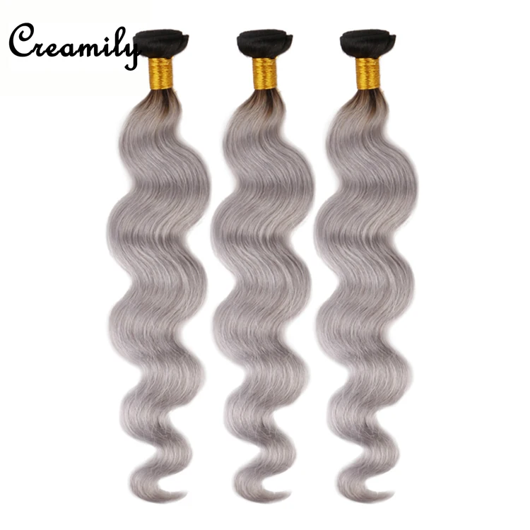 
Black Grey Hair Weave Two Tone Ombre 1b/ Gray Brazilian Human Hair Weave 