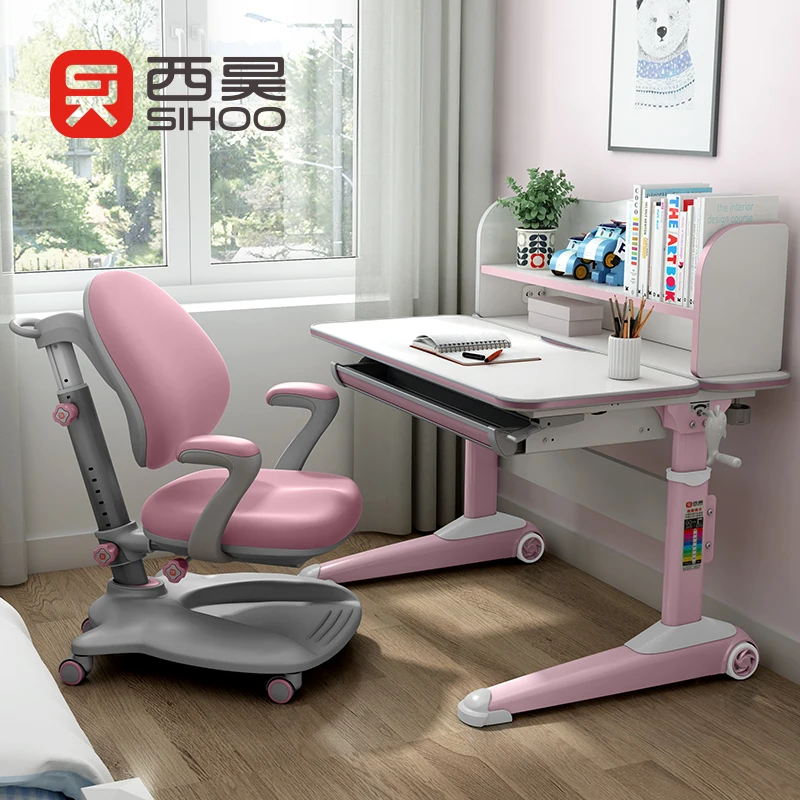 M19 hot sale metal adjustable height kid study table and chair bedroom children furniture set for student