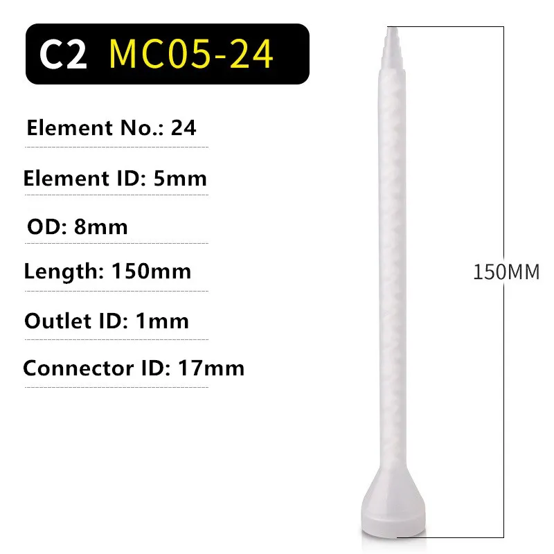Resin Static Mixer MC05-24 Mixing Nozzles Duo Epoxies Bell Mouth for 200ml-1500ml AB glue cartridge