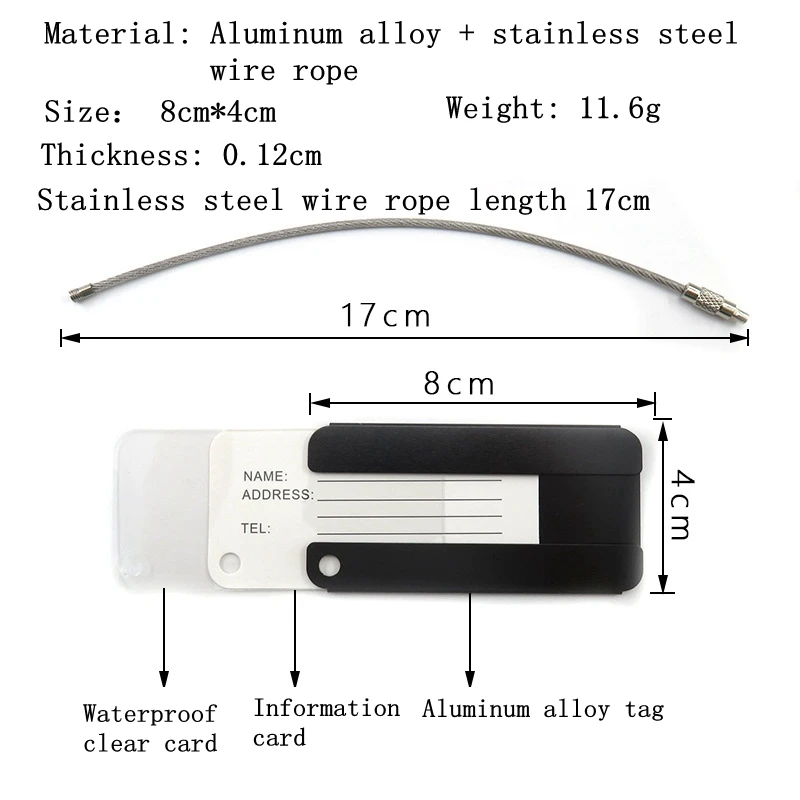 Best Selling Durable Custom Blank Aluminum Luggage Tags Engraved Personalized  Metal Luggage Tag Strap Loop