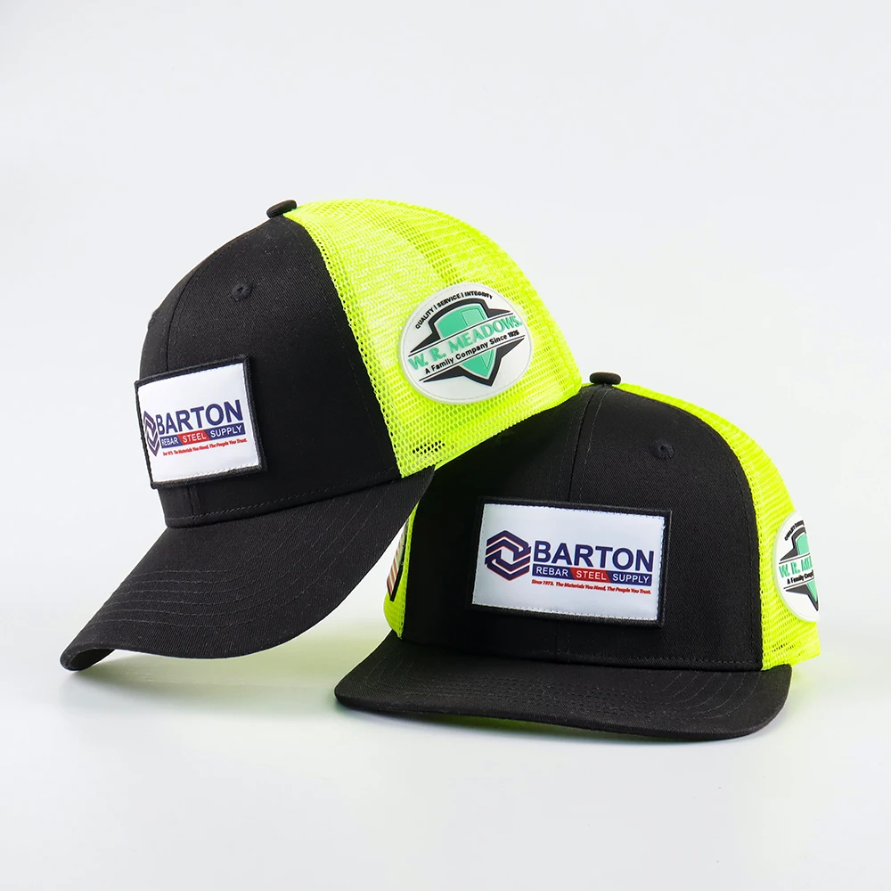 Wholesale Customized Woven Patch Logo Rubber Patch Logo Colorful Mesh Hat 6 panel 112 Trucker Cap Cotton Twill Flag Rubber Patch