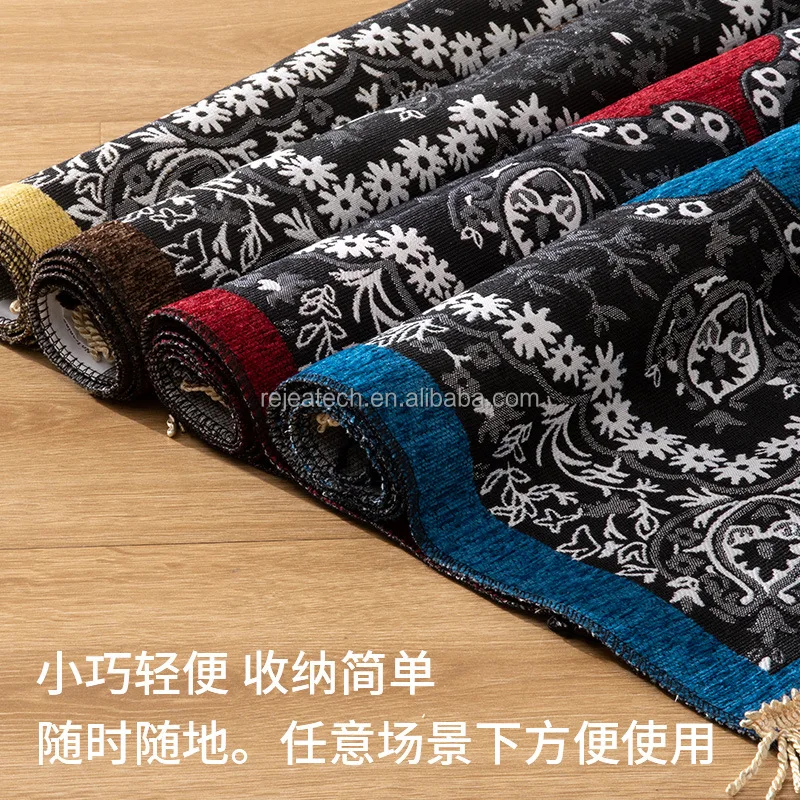 Wholesale Blue Hotel Printed Commercial Sajadah Muslim Prayer Mat with Beads Set for Adult Muslim Portable Travel